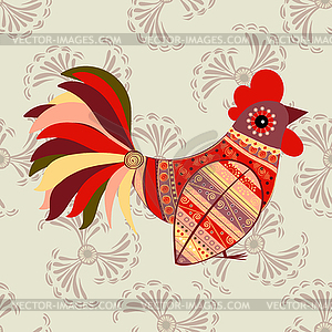 Cock bird ethnic pattern - vector clipart