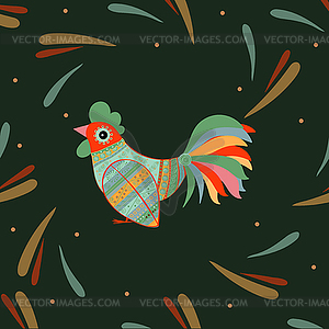 Cock bird ethnic pattern - vector image