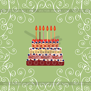 Birthday cake with six candles. Six years - vector clip art