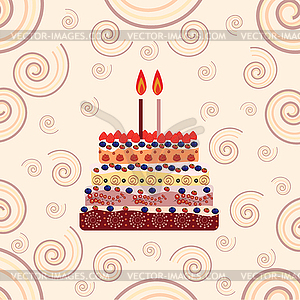 Birthday cake with two candles. Two years - vector image