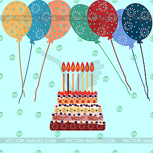 Birthday cake with seven candles. Seven years - vector clipart