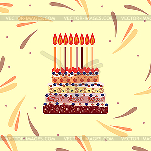 Birthday cake with eight candles. Eight years - vector clipart