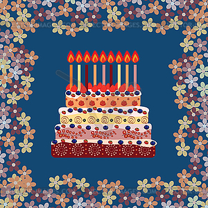 Birthday cake with nine candles. Nine years - vector image