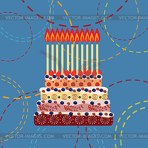 Birthday cake with eleven candles. Eleven years - vector clip art