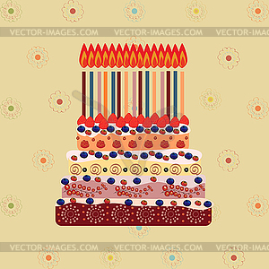 Birthday cake with fifteen candles. Fifteen years - vector clipart