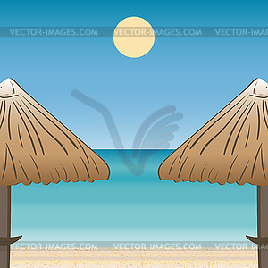 Umbrellas coast horizon landscape - vector clipart