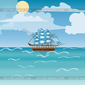 Three masted sailing ship frigate transport - vector clipart