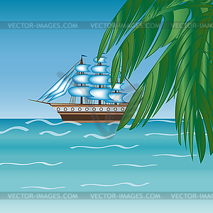 Three masted sailing ship frigate transport - vector clipart