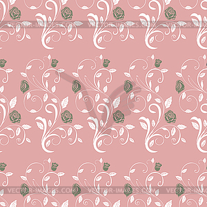 Retro seamless pattern branches roses - vector clip art