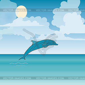 Dolphin sea animal beautiful landscape - vector clipart