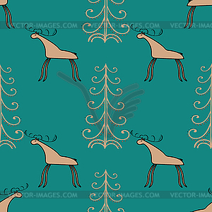 Moose wood ethnic ornament seamless pattern - vector clipart