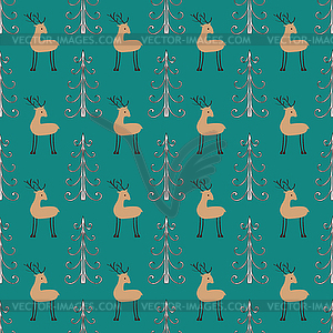 Deer forest seamless pattern - vector clipart / vector image