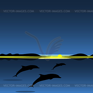 Dolphins family sea animal landscape - vector EPS clipart