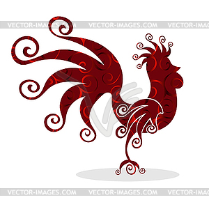 Cock red Vintage fabulous silhouette pattern bird - vector clipart