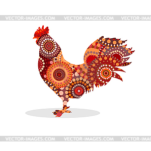 Cock silhouette ethnic pattern bird - vector image