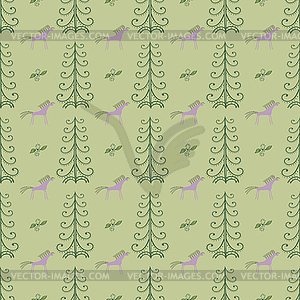 Horse among forest trees seamless pattern - vector image