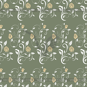 Retro seamless pattern branches roses - vector clipart