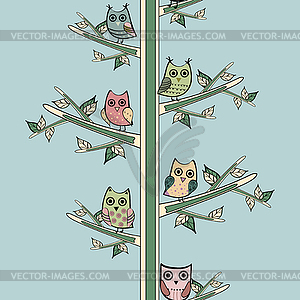 Owl tree branch vertical seamless pattern - vector clipart / vector image