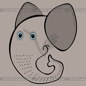 Elephant cute funny cartoon head - vector image