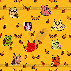 Owl leaves seamless pattern - vector image