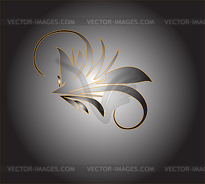 Floral ornament with gray gradient fill and gold - vector image