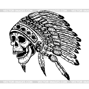 Skull In Native American Indian Chief Headdress Vector Clipart