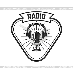 Radio. Emblem template with retro microphone. Desig - vector image