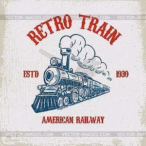 Ретро поезд. Старинный паровоз на гранж - стоковое векторное изображение