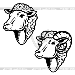 Set of sheep head . Ram head. Design element for - vector clipart / vector image