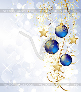 Merry Christmas card with blue bauble - vector clipart