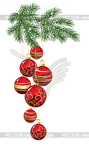 Сосна с красной Рождественская безделушка - векторное изображение EPS