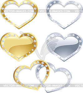 Set of gold and silver heart - vector clipart
