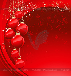 Merry Christmas card with red bauble - vector image