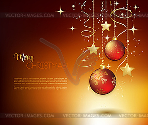Merry Christmas gold greeting card with red bauble - royalty-free vector clipart