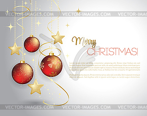 Merry Christmas card with red bauble - vector clipart