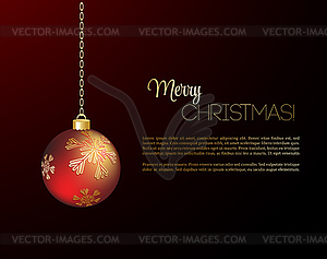 Merry Christmas card with red bauble - vector image