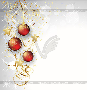 Merry Christmas card with red bauble - vector image