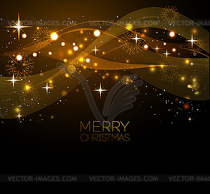 Merry Christmas gold greeting card with snowflakes - vector image