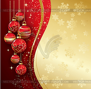 Background with Christmas baubles and snowflakes - vector image