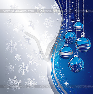 Background with Christmas baubles and snowflakes - vector clipart