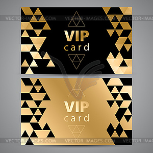 VIP cards. Black and golden design. Triangle - vector image