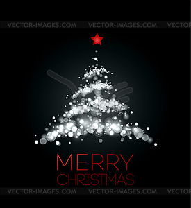 Shiny Christmas tree in black poster - vector image