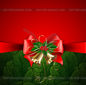 Merry Christmas card with gold bells - vector clipart