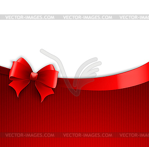 Invitation card with red holiday ribbon and bow - vector image