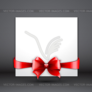 Invitation card with red holiday ribbon and bow - vector image