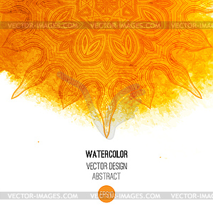 Orange watercolor brush wash with pattern - round - vector clip art