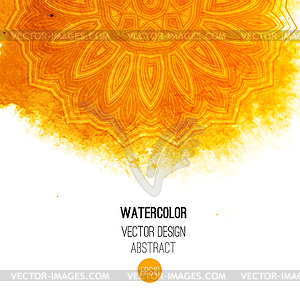 Orange watercolor brush wash with pattern - round - vector clipart