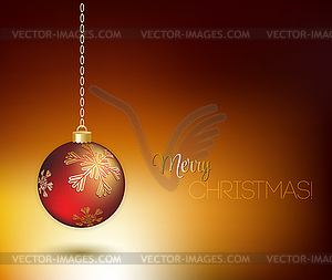 Merry Christmas gold greeting card with red bauble - vector clipart