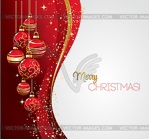 Merry Christmas card with red bauble - vector EPS clipart