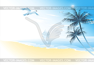 Summer beach with palm trees - vector image